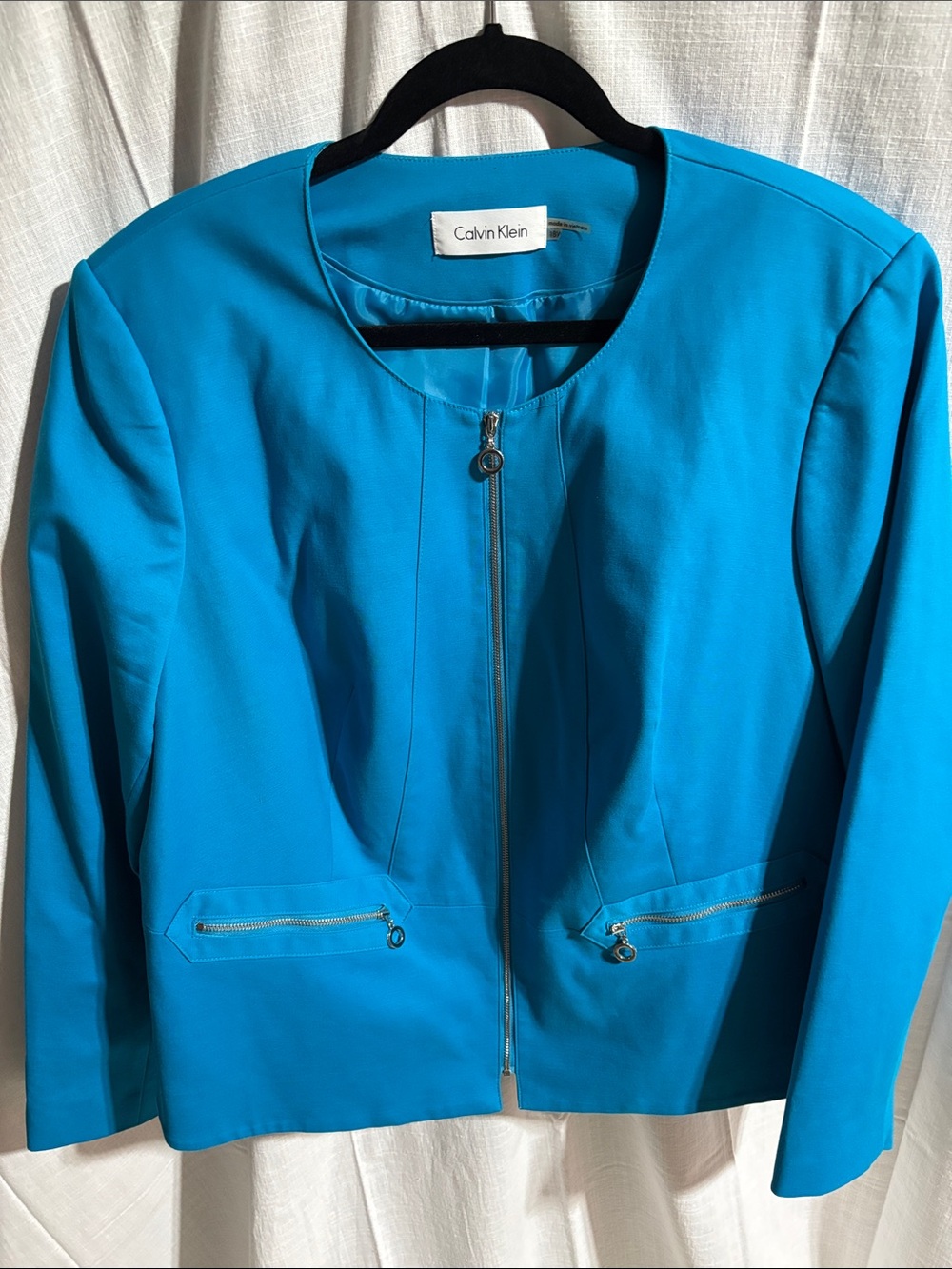 Calvin Klein Women's Bright Turquoise Zip-Front Blazer